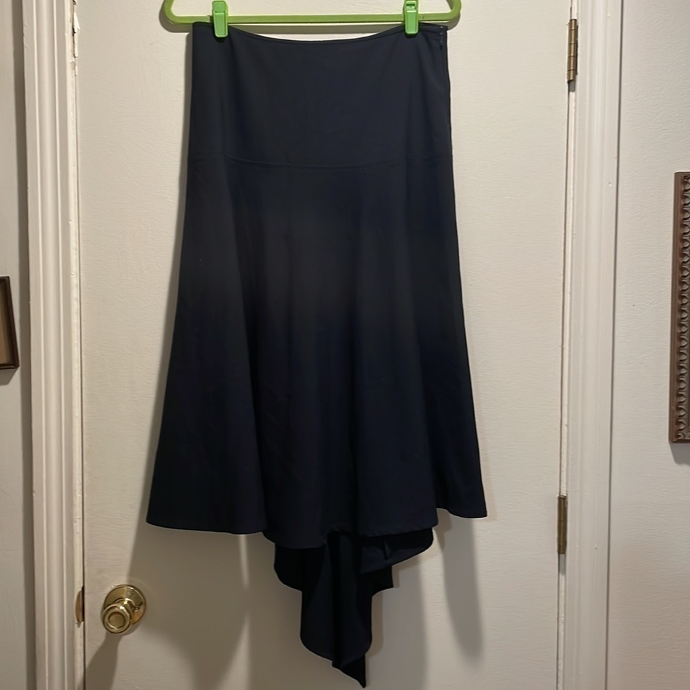 Aj Armani Jeans Black Gathered Dip Back Asymmetrical Drop Skirt Made In Italy